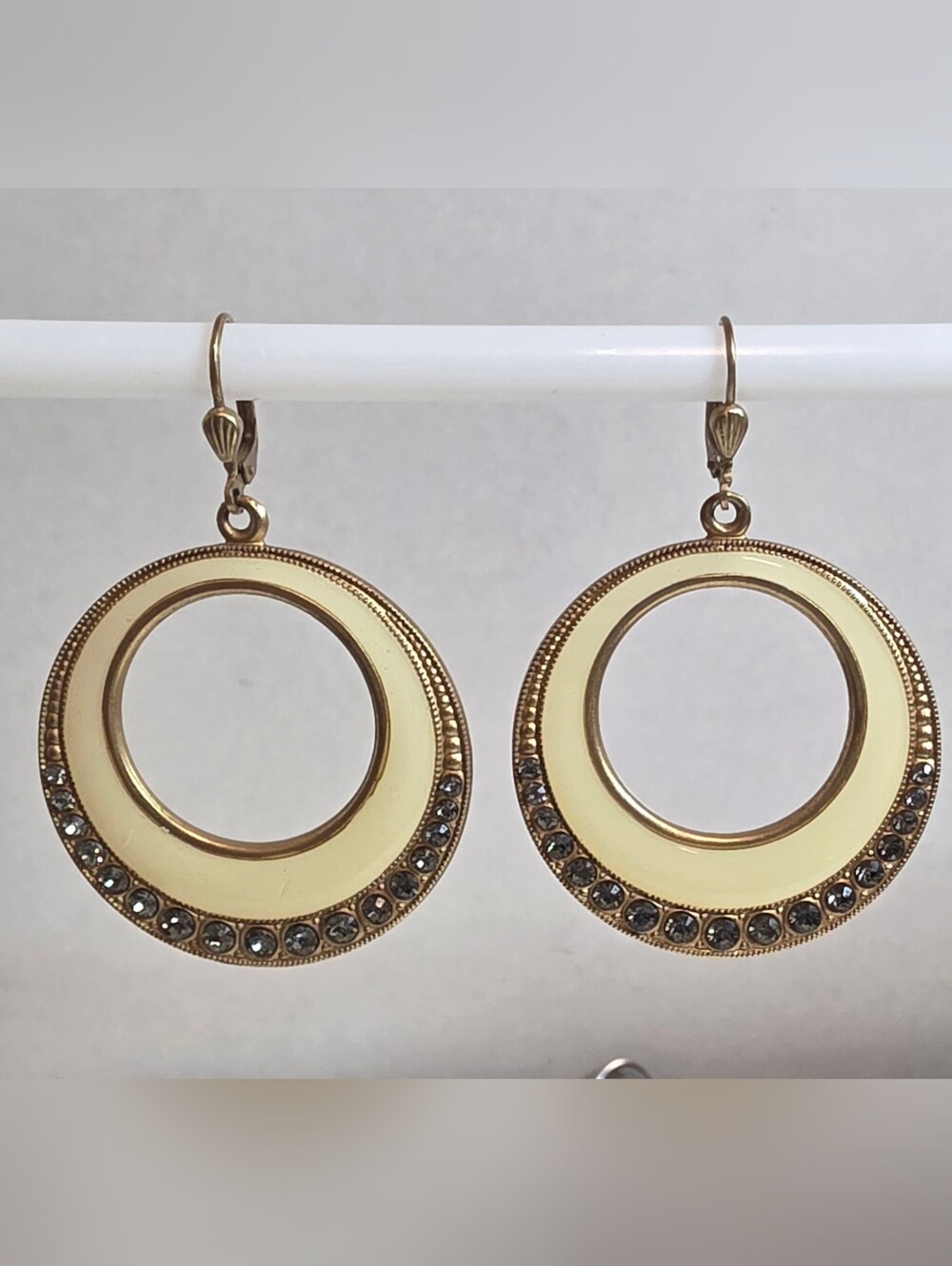 Catherine Popesco Gold Tone Crystal Hoop Dangle Earrings La Vie Parisienne